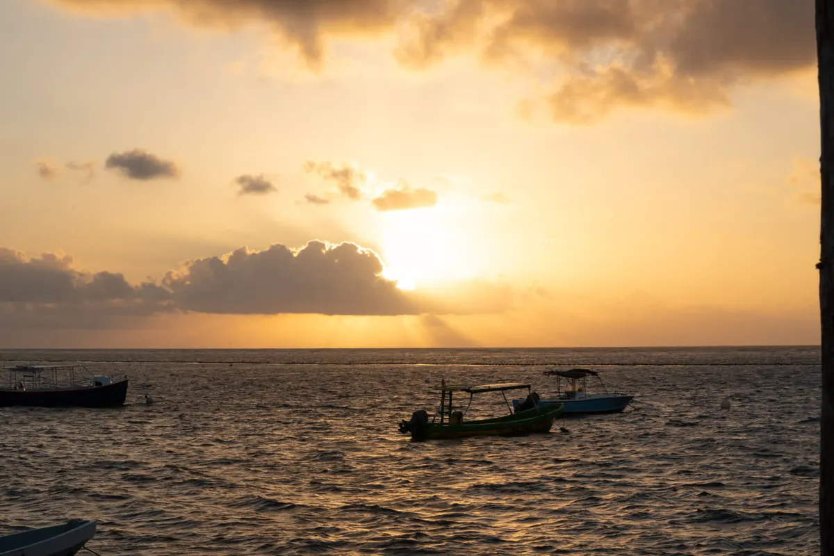Sunrise over the Caribbean sea and the Puerto Morelos reef